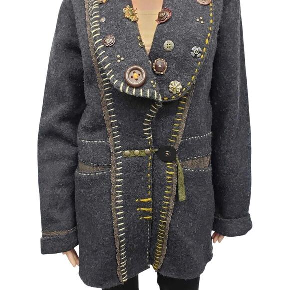 Vintage Dick & Jayne LA Cardigan Jacket Embellished Wool Blend Size M Brown - Picture 4 of 10